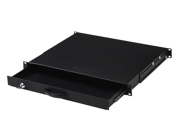 Lande 19" Skuff m/lås 1U D400mm | Opp til 50kg last | Svart 